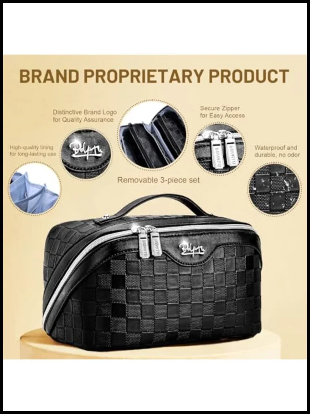3-Piece Travel Makeup Bag Set 180° Lay-Flat PVC Leather Cosmetic Case Toiletry